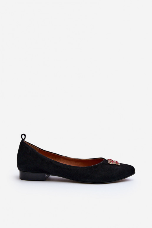 Zazoo 2887 Suede Ballerina Flats With Decorative Butterfly Black
