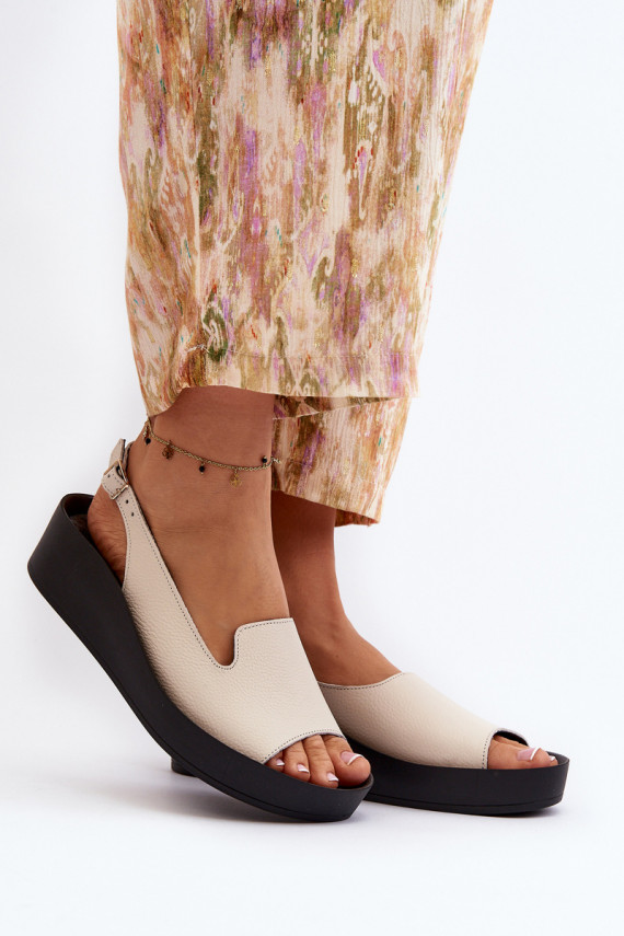 Zazoo 2893 Women's Leather Sandals on Thick Sole Light Beige