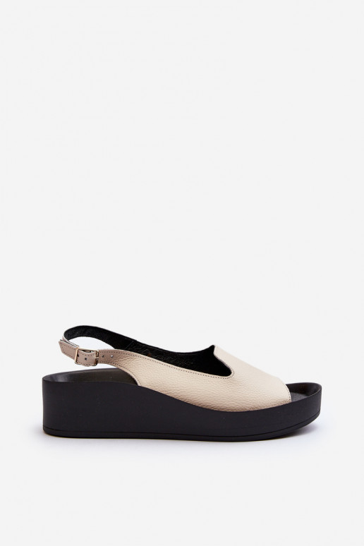 Zazoo 2893 Women's Leather Sandals on Thick Sole Light Beige
