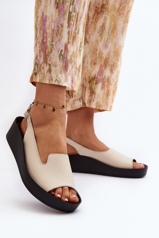 Zazoo 2893 Women's Leather Sandals on Thick Sole Light Beige
