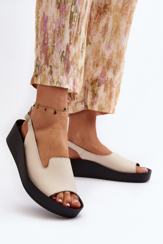 Zazoo 2893 Women's Leather Sandals on Thick Sole Light Beige