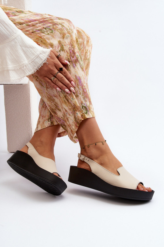 Zazoo 2893 Women's Leather Sandals on Thick Sole Light Beige