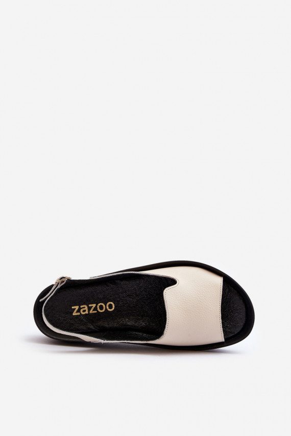 Zazoo 2893 Women's Leather Sandals on Thick Sole Light Beige