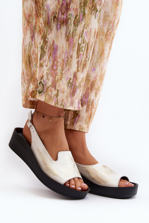 Women's Leather Sandals on Thick Sole Gold Distressed Zazoo 2893