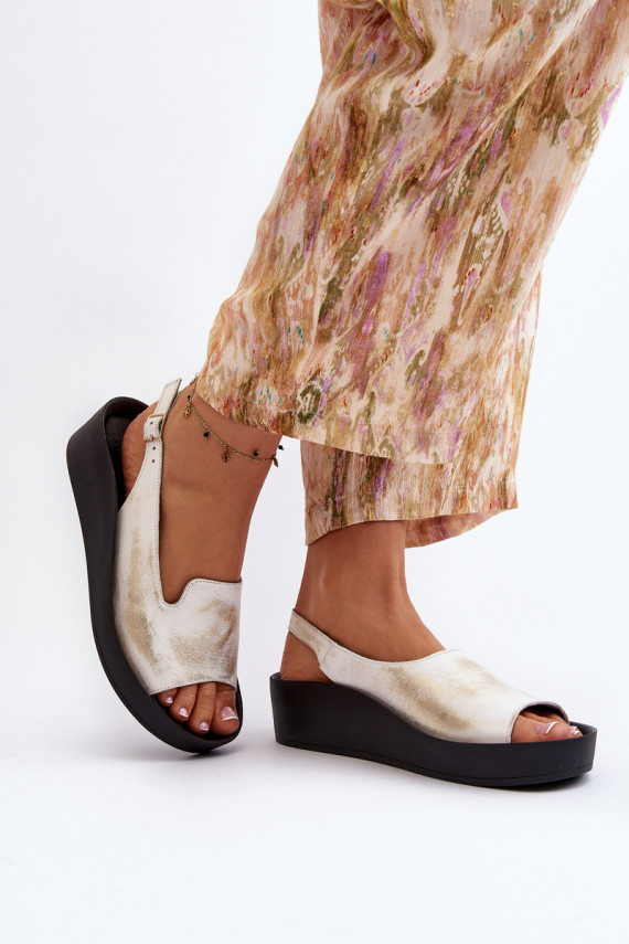 Women's Leather Sandals on Thick Sole Gold Distressed Zazoo 2893