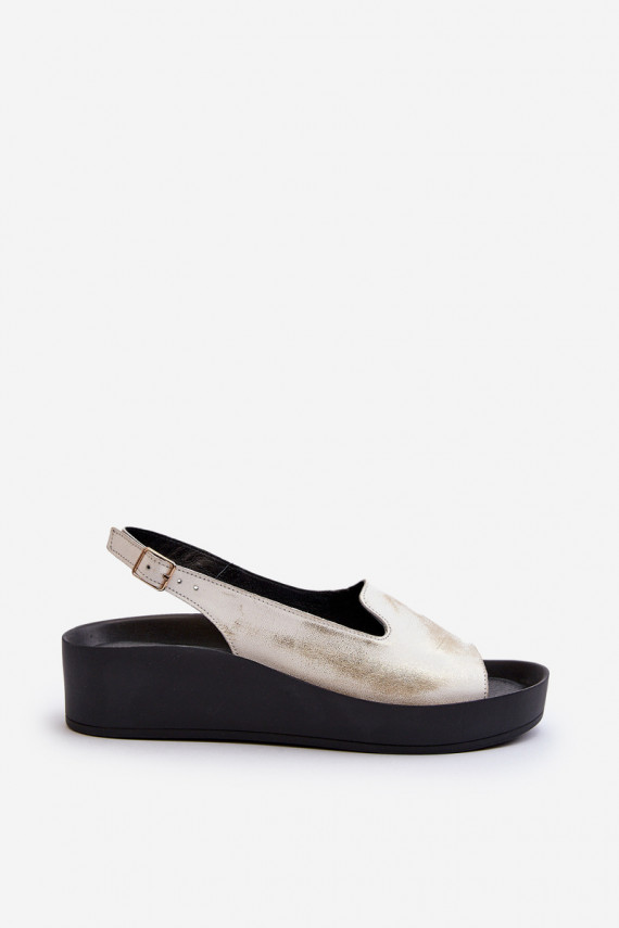 Women's Leather Sandals on Thick Sole Gold Distressed Zazoo 2893