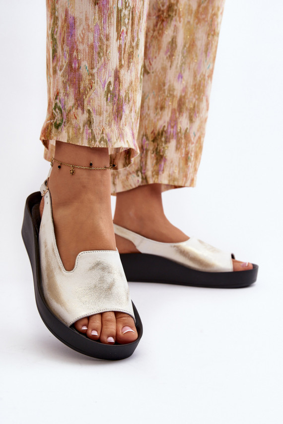 Women's Leather Sandals on Thick Sole Gold Distressed Zazoo 2893