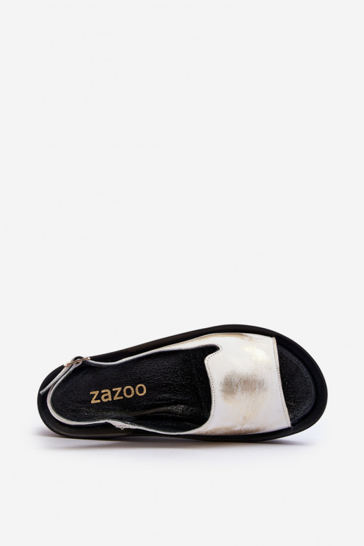 Women's Leather Sandals on Thick Sole Gold Distressed Zazoo 2893