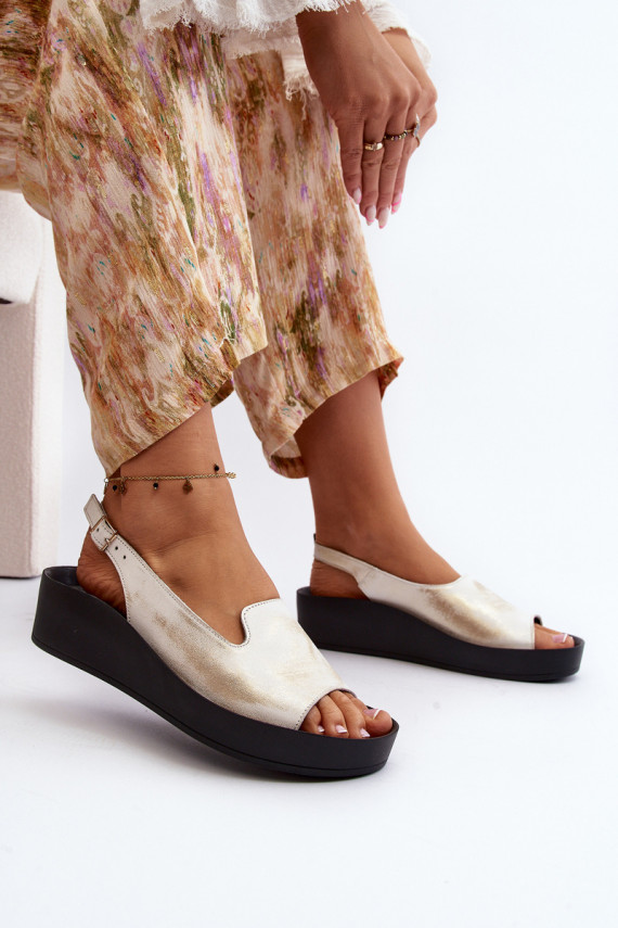 Women's Leather Sandals on Thick Sole Gold Distressed Zazoo 2893