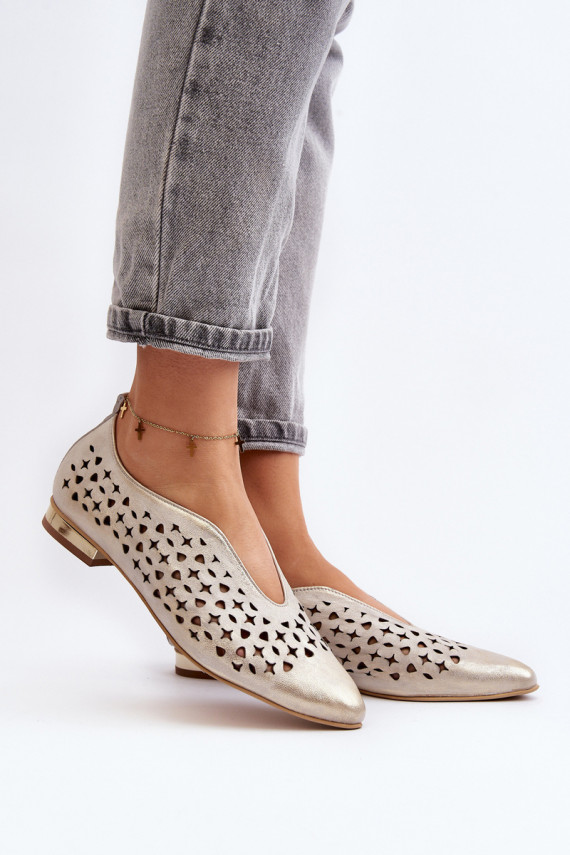 Zazoo 2883 Perforated Ballerina Flats in Genuine Leather Gold