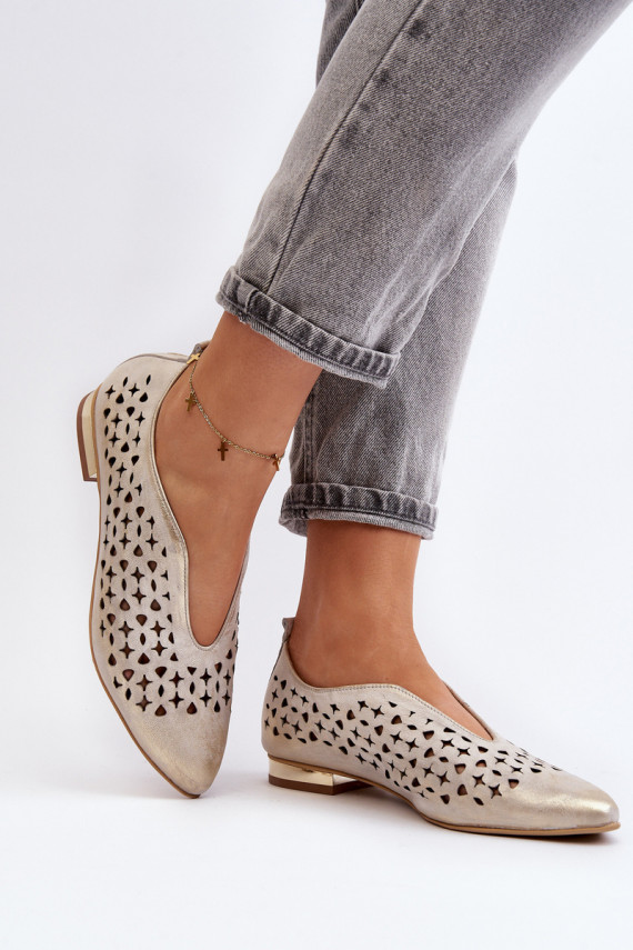 Zazoo 2883 Perforated Ballerina Flats in Genuine Leather Gold