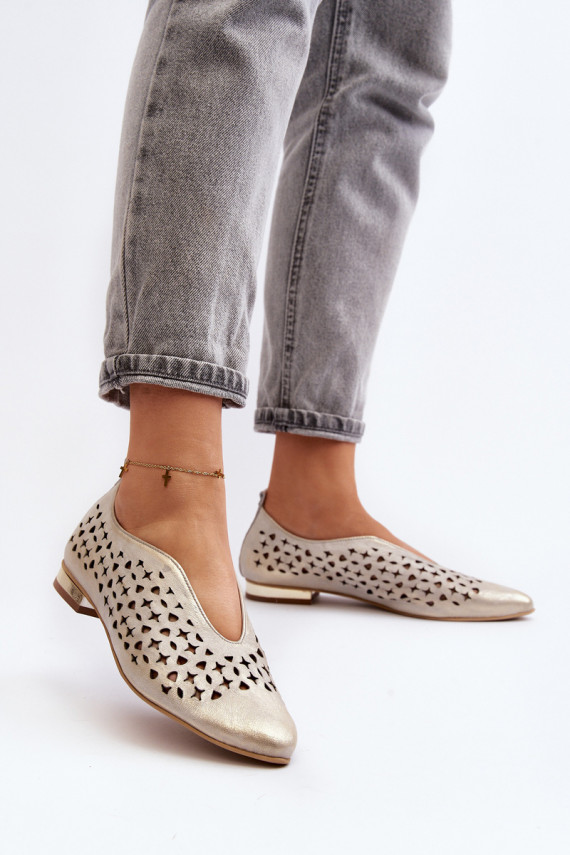 Zazoo 2883 Perforated Ballerina Flats in Genuine Leather Gold