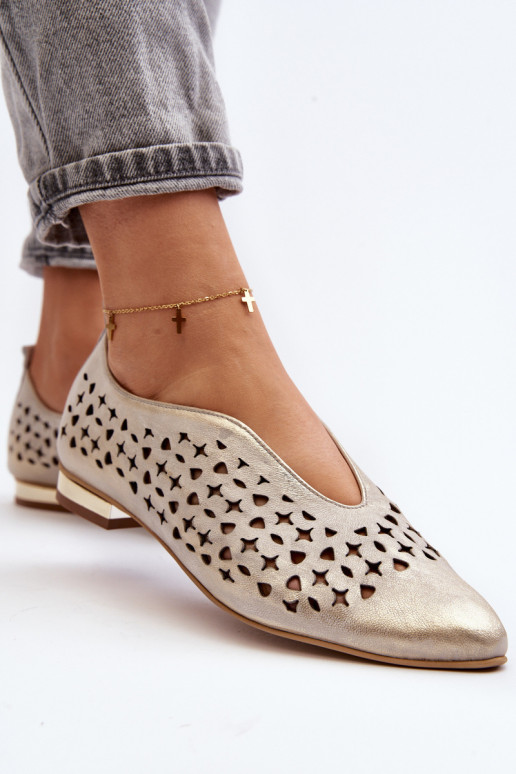 Zazoo 2883 Perforated Ballerina Flats in Genuine Leather Gold