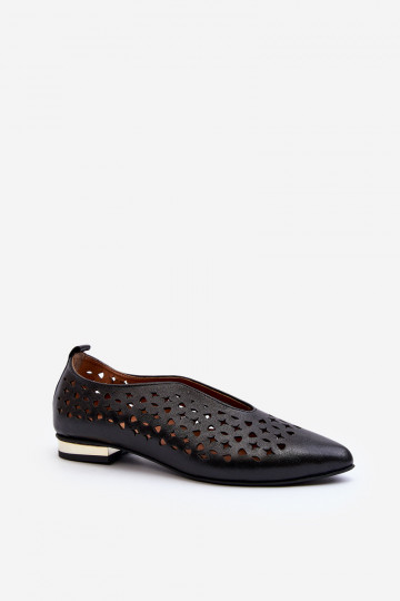Cut-out Ballerina Flats in Genuine Leather Zazoo 2883 Black 2