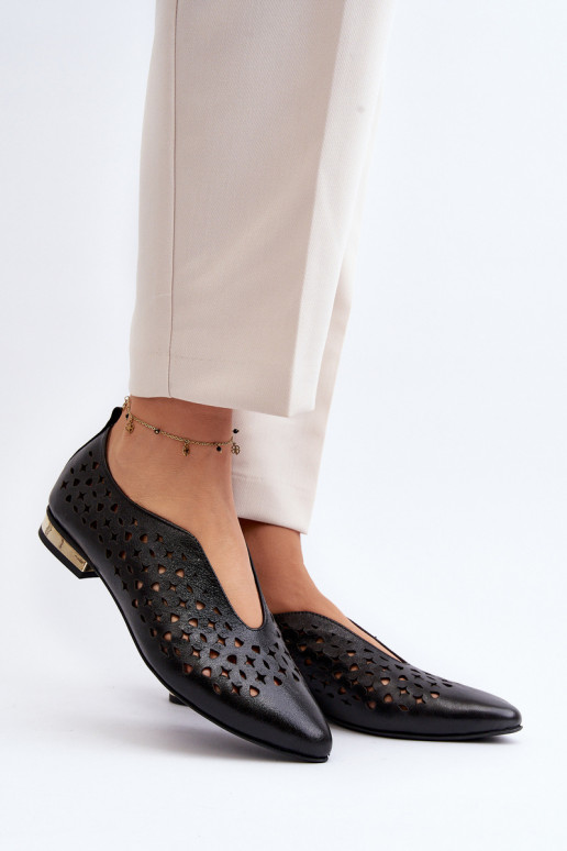 Cut-out Ballerina Flats in Genuine Leather Zazoo 2883 Black