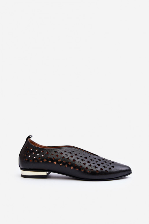 Cut-out Ballerina Flats in Genuine Leather Zazoo 2883 Black