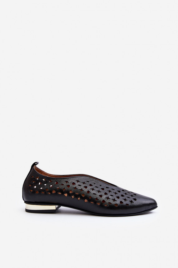 Cut-out Ballerina Flats in Genuine Leather Zazoo 2883 Black