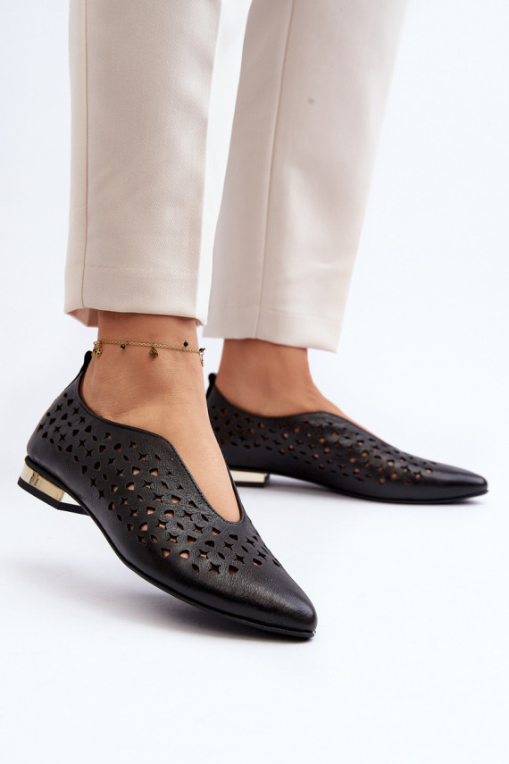 Cut-out Ballerina Flats in Genuine Leather Zazoo 2883 Black