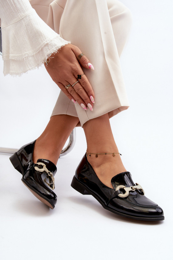 Zazoo 2880 Women's Patent Loafers With Decoration Black