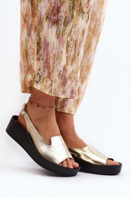 Zazoo 2893 Women's Leather Sandals on Thick Sole Gold