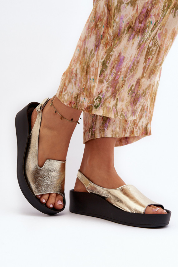 Zazoo 2893 Women's Leather Sandals on Thick Sole Gold