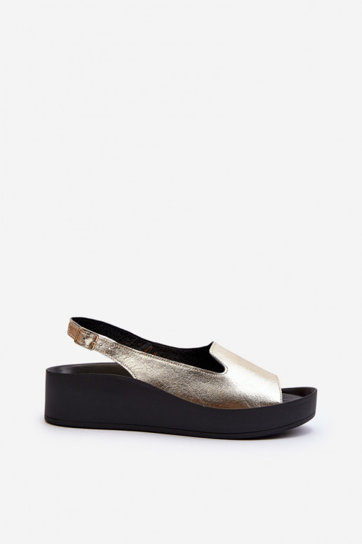 Zazoo 2893 Women's Leather Sandals on Thick Sole Gold