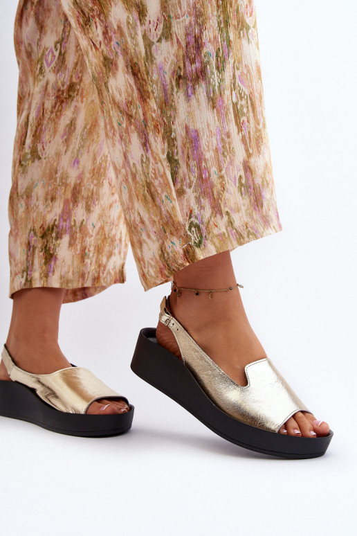 Zazoo 2893 Women's Leather Sandals on Thick Sole Gold