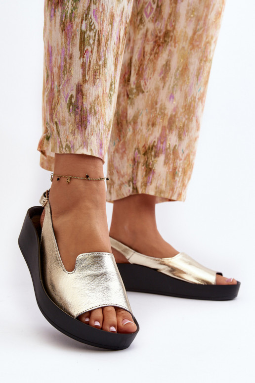 Zazoo 2893 Women's Leather Sandals on Thick Sole Gold