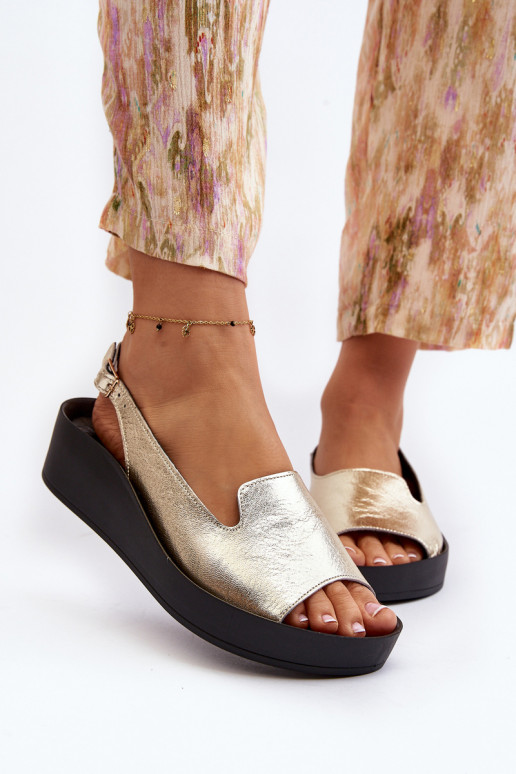 Zazoo 2893 Women's Leather Sandals on Thick Sole Gold