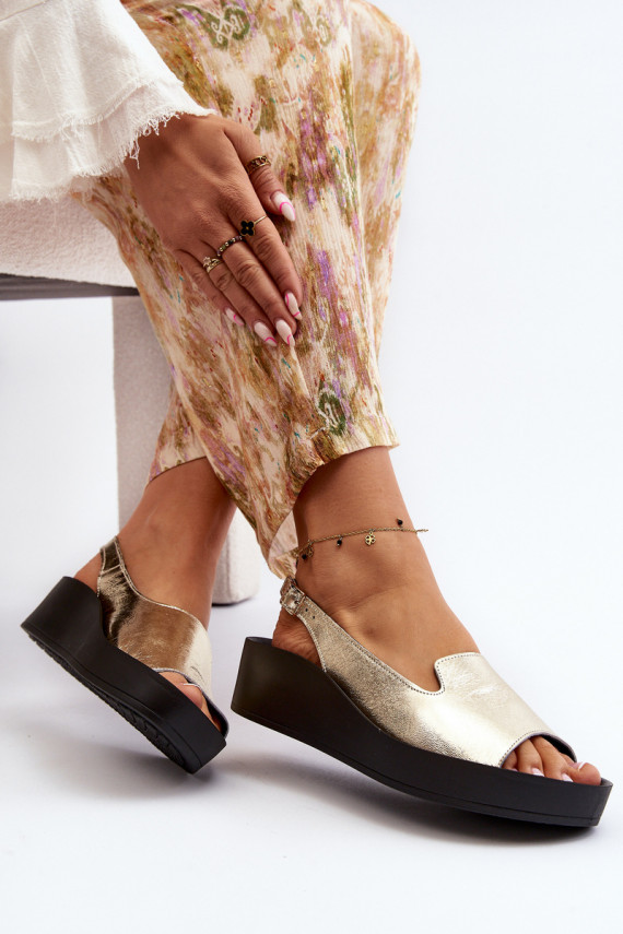 Zazoo 2893 Women's Leather Sandals on Thick Sole Gold