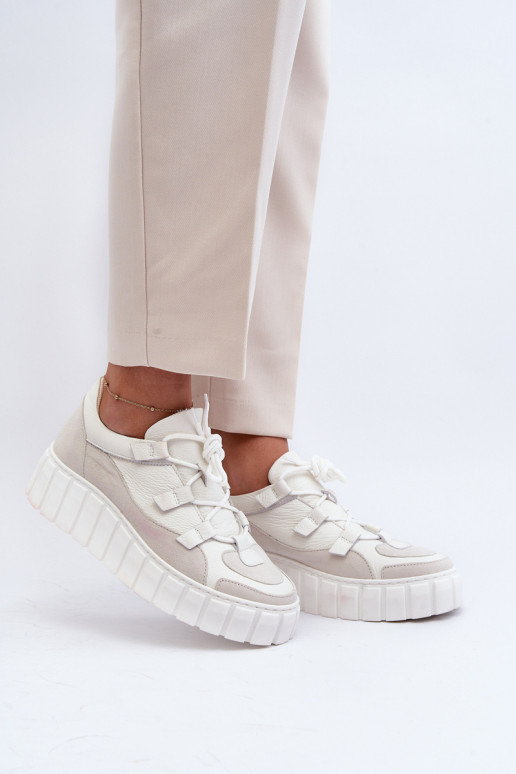 Women's Leather Platform Sports Shoes M01/1 Zazoo Light Beige