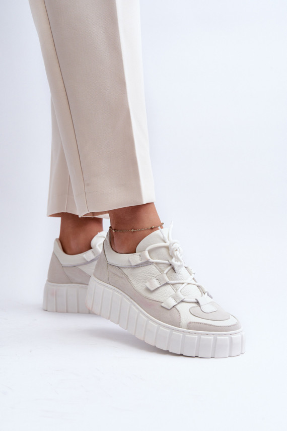 Women's Leather Platform Sports Shoes M01/1 Zazoo Light Beige