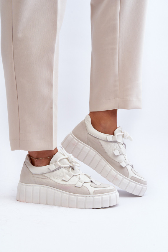Women's Leather Platform Sports Shoes M01/1 Zazoo Light Beige