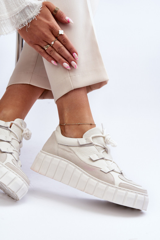 Women's Leather Platform Sports Shoes M01/1 Zazoo Light Beige