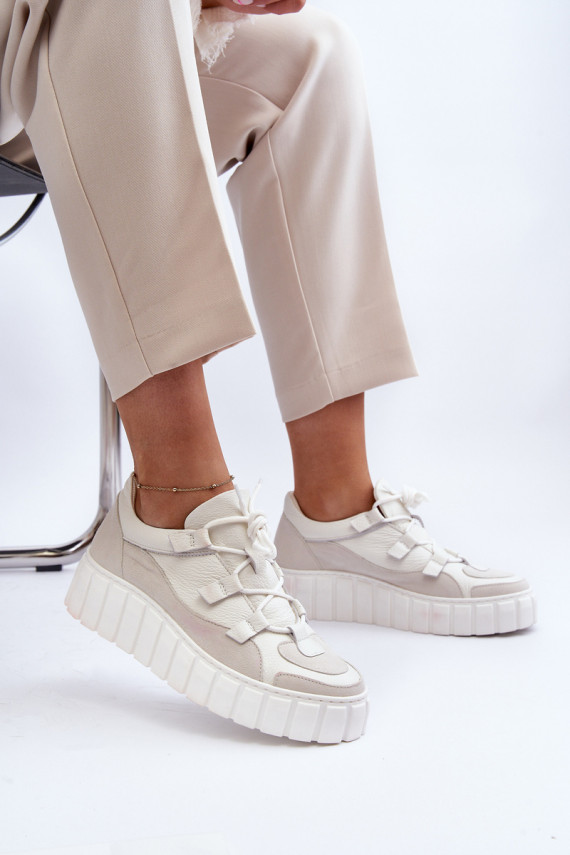 Women's Leather Platform Sports Shoes M01/1 Zazoo Light Beige