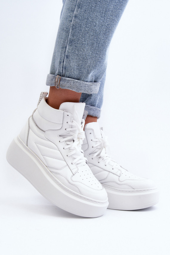 Zazoo 3392/X Women's Leather Platform Sports Shoes White