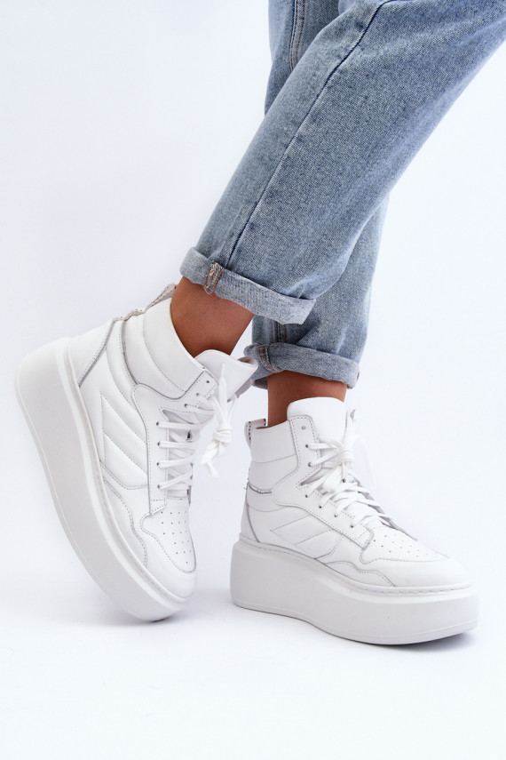 Zazoo 3392/X Women's Leather Platform Sports Shoes White