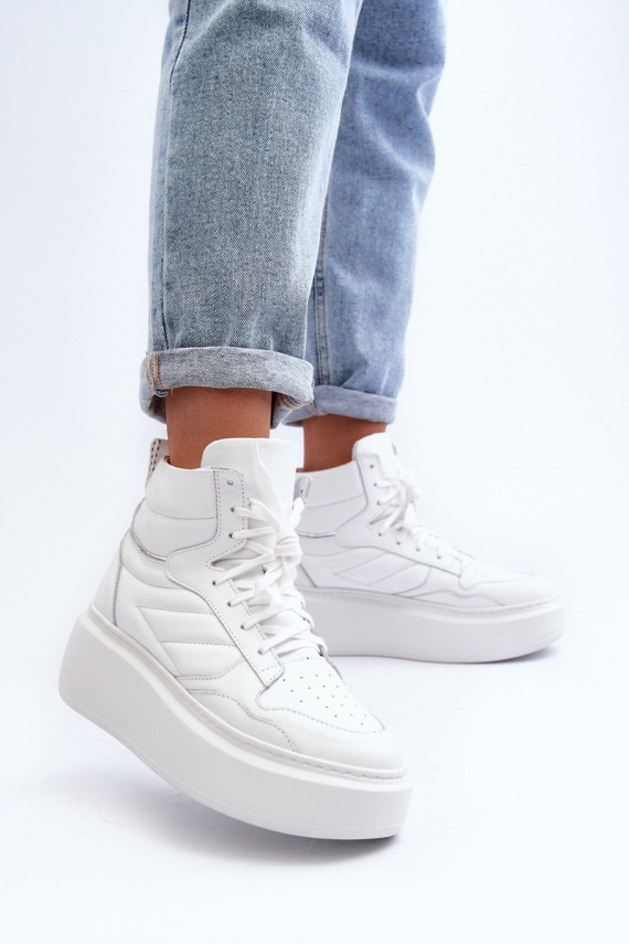 Zazoo 3392/X Women's Leather Platform Sports Shoes White