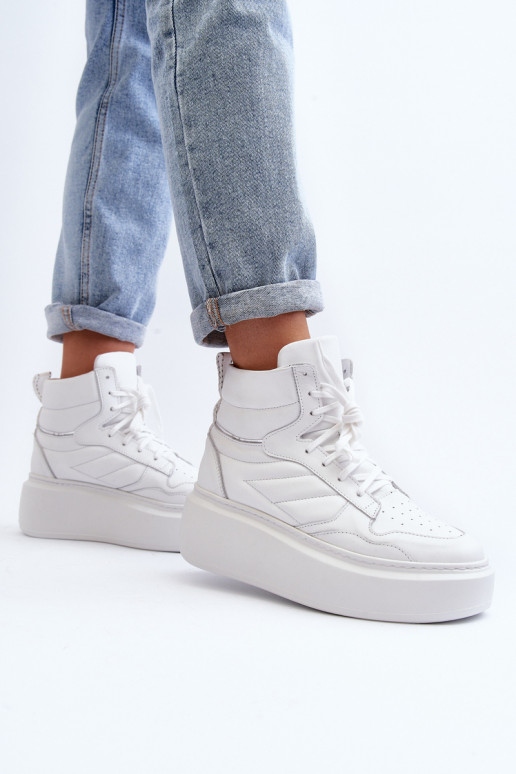 Zazoo 3392/X Women's Leather Platform Sports Shoes White