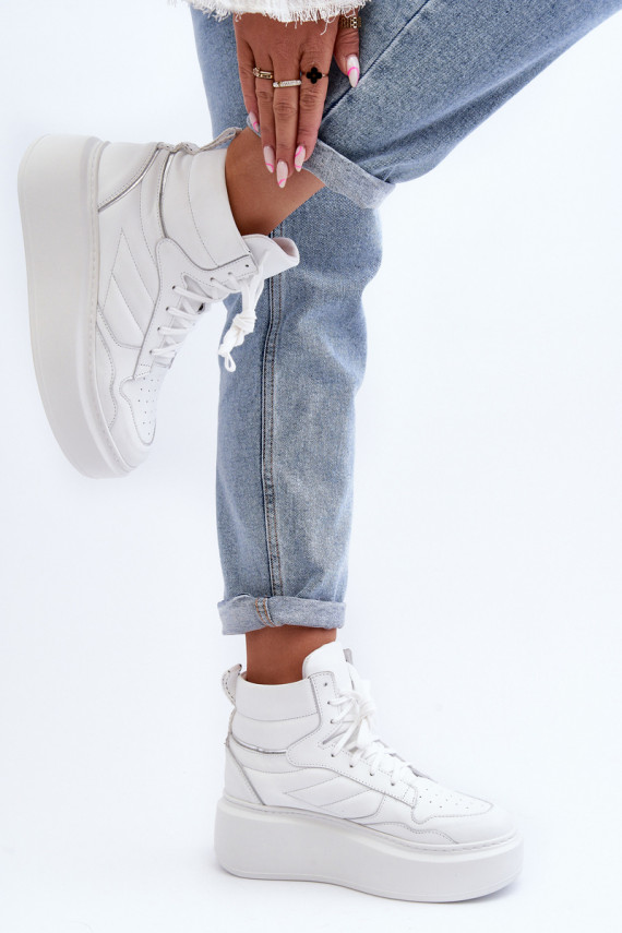 Zazoo 3392/X Women's Leather Platform Sports Shoes White
