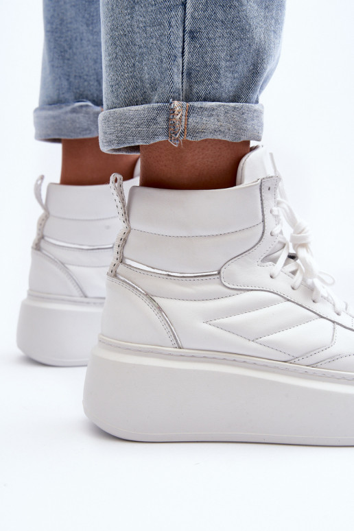 Zazoo 3392/X Women's Leather Platform Sports Shoes White