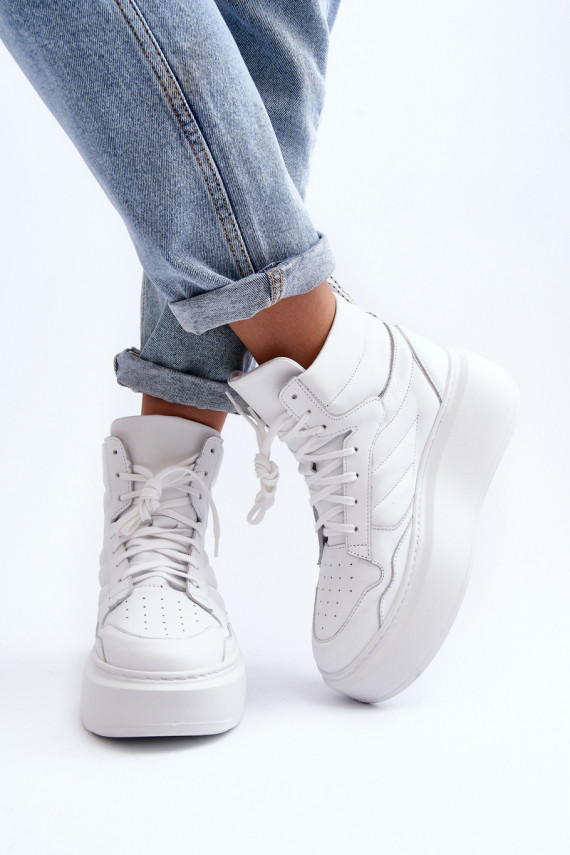Zazoo 3392/X Women's Leather Platform Sports Shoes White