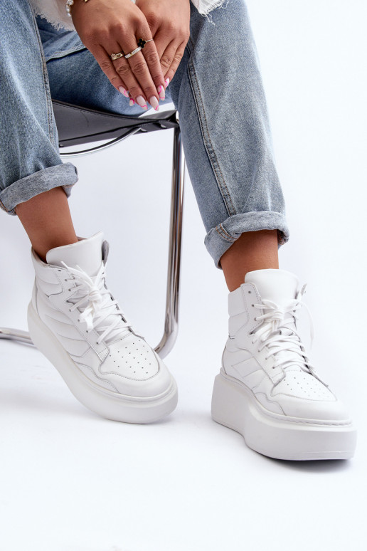 Zazoo 3392/X Women's Leather Platform Sports Shoes White