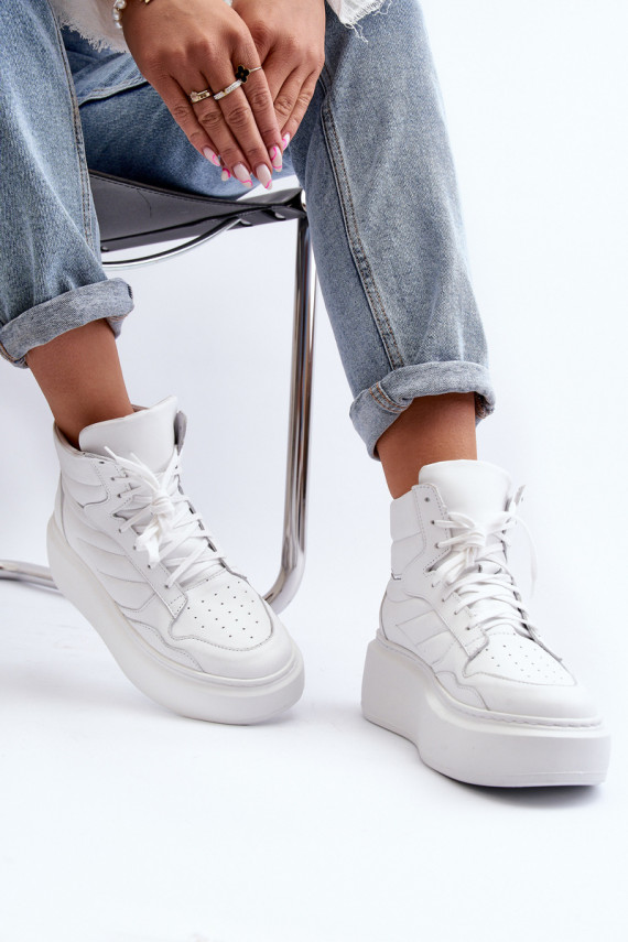 Zazoo 3392/X Women's Leather Platform Sports Shoes White