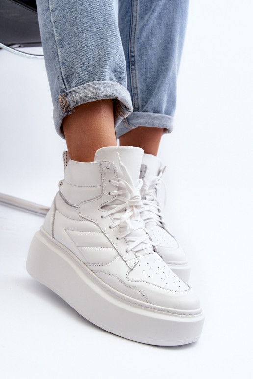 Zazoo 3392/X Women's Leather Platform Sports Shoes White