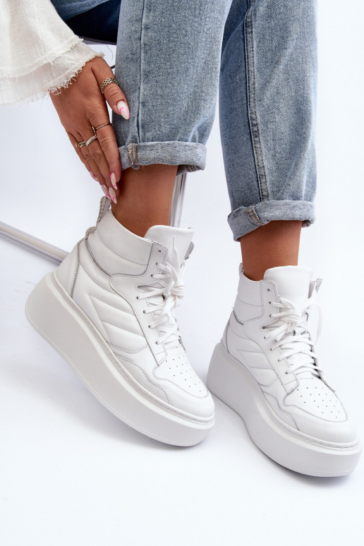 Zazoo 3392/X Women's Leather Platform Sports Shoes White