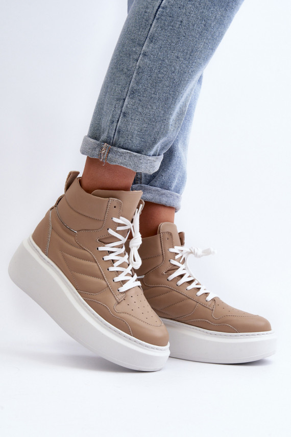 Zazoo 3392/X Women's Leather Platform Sports Shoes Beige