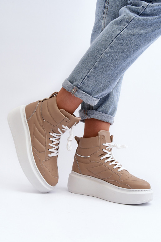 Zazoo 3392/X Women's Leather Platform Sports Shoes Beige