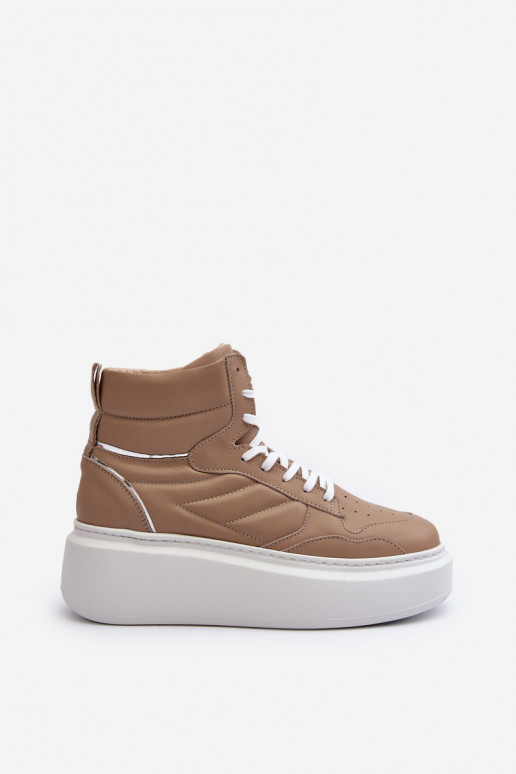 Zazoo 3392/X Women's Leather Platform Sports Shoes Beige