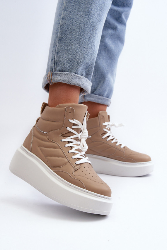 Zazoo 3392/X Women's Leather Platform Sports Shoes Beige